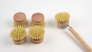 Bộ 3/5 Cọ Rửa Bát Bằng Gỗ Có Tay Cầm Dài Có Thể Thay Thế Chất Liệu Sisal Tự Nhiên Thân Thiện Với Môi Trường Dùng Vệ Sinh Nồi Chảo Trong Nhà Bếp