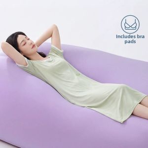 Baisina | Cooling and Outdoor Wearable Tencel Cotton Nightgown With Padded Bra Medium Length Dress