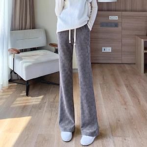 WANGGONGZHU | High Waist Wide Leg Straight Cut Pants Womens Autumn Winter New Style Slimming Loose Casual Fleece Micro Flared Floor-Length Pants
