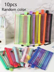 5pcs/10pcs A6 Colorful Mesh Bags with Zipper Student Stationery Ticket Cosmetic Storage Bags for Office School Organization