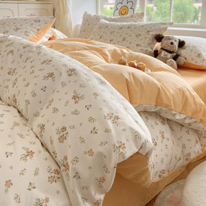 Pure Cotton Bedding Set 2024 New Style Student Dormitory Ins Wind Bed Sheet Quilt Cover Mattress Protector 4-Piece Set High Density