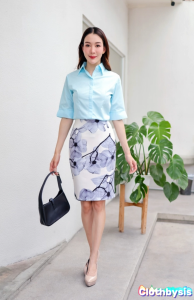 กระโปรงทำงานเอวสูง ลายดอก เนื้อผ้านุ่ม ผ้ายืดหยุ่น ใส่สบาย มีซับใน ยาว 22 นิ้ว