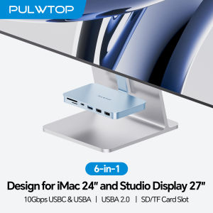 PULWTOP USB C Hub for iMac with USB A/C 10Gbps Hub for M1/M3/M4 2 USBA 2.0 SD/TF for iMac 24 inch & Studio Display