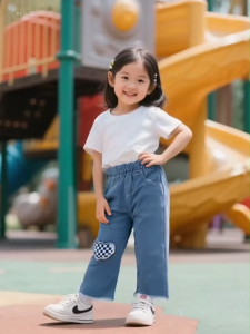 LJMOFA Kids Jeans Pants for Girl 3-12 Yrs Comfortable Cotton Denim Pants for Kids Girl
