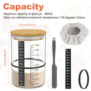 1500/900ml Sourdough Starter Jar Kit with Lid Large Capacity Reusable Wide Mouth Glass Jar for Bread Making Dough Jar Container