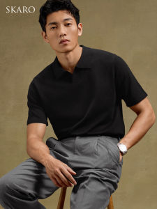 SILK-LINEN KNITTED V-NECK POLO SHIRT SHORT SLEEVE