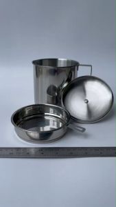 Indoglass oil pot tempat minyak 11 L bentuk gelas bahan stainless dengan saringan 12 cm