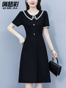 ชุดเดรสคอตุ๊กตาสีดำสไตล์ฝรั่งเศส ชุดเดรสผู้หญิงฤดูร้อน 2025 ชุดใหม่ที่ดูหรูหรา กระโปรงทรงเอ เอวสูง สไตล์เกาหลี