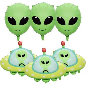 Hasbro | 6Pcs Green Alien UFO Birthday Party Decoration Kit with Foil Balloons Baby Shower Space Themed Childrens Air Globos Gift Set
