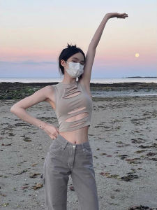 Áo Ba Lỗ Khoét Sâu Gợi Cảm Cho Nữ Mùa Xuân Thu Màu Trơn Ôm Vừa Vặn Không Tay Hở Vai Áo Lót Cotton Polyester