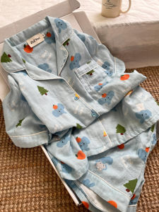 Good Elephant Short Sleeve Sleepwear Set for Women Summer Cotton Cartoon Home Clothes Outwear Comfortable Lightweight Casual