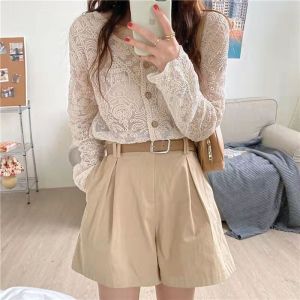 เสื้อคาร์ดิแกนคอวีลายลูกไม้โปร่งหลวมๆ สำหรับผู้หญิงในช่วงฤดูใบไม้ผลิปี 2022 เสื้อคลุมกันแดดแบบเปิดด้านหน้า แขนยาว ทรงหลวม