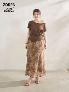ZHANGDAREN | Bộ Áo Thun và Chân Váy Dành cho Size Lớn Giúp Gọn Người