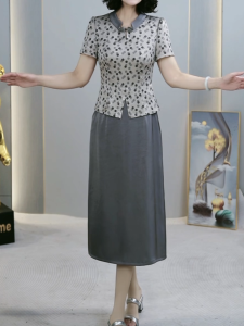 Elegant Summer New Womens Short Sleeve Midi Dress Fake Two-Piece Simple Style A-Line Skirt V-Neck Other Material Dress