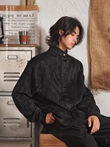 New Chinese Style Chinese Fad Dark Jacquard Stand Collar Long Sleeves Shirt Mens Spring and Autumn Loose Casual Stylish Jacket