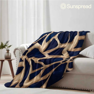 Beast Kingdom | Gold Leaf Navy Soft Warm Flannel Blanket Lightweight Cozy Christmas Halloween Home Decor Room