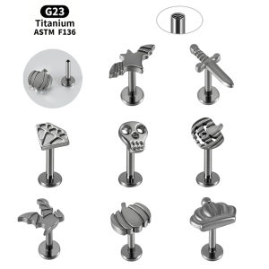 1PC Internal Threaded Gem Pumpkin Cross Sword Skull Bat Labret Lip Stud Titanium Alloy Cartilage Helix Tragus Earring Piercing