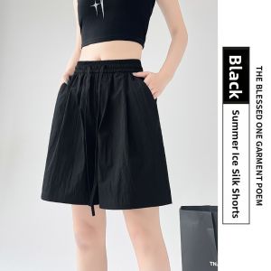 MiiOW | MiiOW Ice Silk Yamamoto Womens Short Pants Summer 2024 New Wide Leg High Waist Draped Quick Dry Casual Trousers