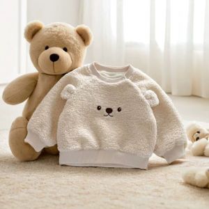 Thickened Fleece Winter Sweatshirt for Babies Boys Girls Long Sleeve Super Cute Bear Design Infant Clothes Cotton Polyester