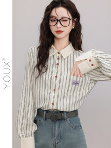 YOUXIANG | Áo Sơ Mi Dài Tay Sọc Vintage 2026