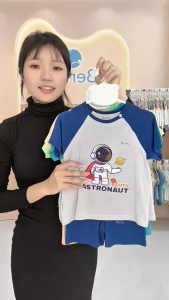 Bộ cộc tay cài chéo phối xám in hình Phi hành gia BT085 BENTY chất mềm mịn quần áo trẻ em thoáng mát cao cấp