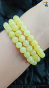 Premium Grade Natural Yellow Serpentine Jade 3 Rounds Bracelet