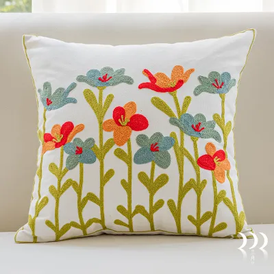 Yellow Embroidered Cotton Linen Flower Window Seat Headboard Backrest Pillow Cover Home Decorative Cushion Living Room Sofa