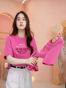 เสื้อยืดคอกลมแขนสั้นทรงหลวมสไตล์เกาหลีสำหรับผู้หญิงในช่วงฤดูร้อน สีสันสดใส ลายตัวอักษร สไตล์อเมริกัน เสื้อผ้าทำงาน