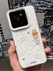 Cartoon Bear Silicone Phone Case for Xiaomi 14 Ultra Couples Protective Cover Anti Slip Cute Style Compatible with iPhone Models