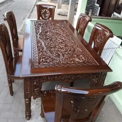 Meja makan gendong perancis kotak kursi 6