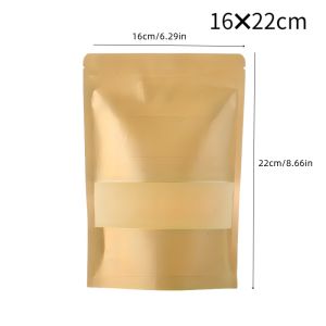 Kraft Paper Window Bag Stand Up Resealable Self Sealing Packaging Pouches Storing Cookie Nut Food Snack Fruit Tea Ziplocks Bag