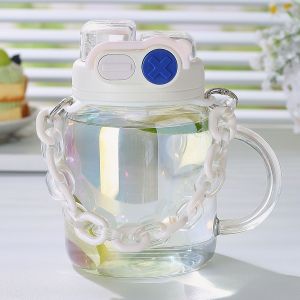 High Appearance Large Capacity Glass Water Bottle for Girls With Straw