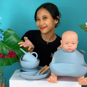 Einmilk Premium Silicone Baby Feeding Set - BPA-Free Divided Plate Spill-Proof Cup & Self-Feeding Bowl with Adjustable Bib