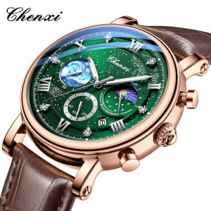 CHENXI 972 Mens Top Brand Moon Phase Quartz Wristwatch Chronograph Waterproof Original Watch for Man Male Luminous Clock