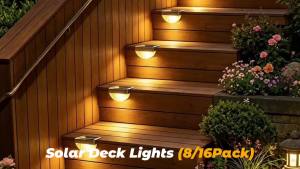 Solar Deck Lights Outdoor 8/16 Pack Solar Step Light Waterproof Fence Lights for Patio Stairs Post Pathway Porch Driveway Yard