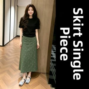 SUSIEYUAN | French Green Floral Summer Half Skirt Dress