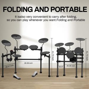 MINSINE Foldable Electric Drum Set for Home20 tones120 sound effect,Real Drum Feel Strong sense of impact