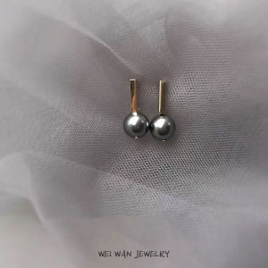 Elegant Grey Pearl Earrings for Women Hypoallergenic 14K Gold Plated Steel Needle Original Design Fresh out Fashion Jewelry