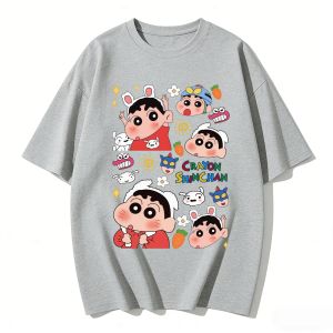 52TOYS | Crayon Shinchan Cute Cartoon T Shirt Men Women Kids Family Matching Tee Summer Casual Short Sleeve Cotton Top Fashion Streetwear