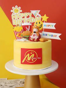 Baking Cake Topper Decoration Hamburger Fries Flexible Glue Plug-in BOYS and GIRLS Birthday Rainbow Internet Celebrity Card Set