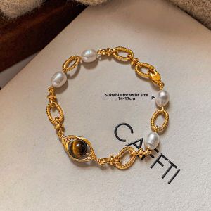 CAFFTI | Freshwater Pearl and Tiger Eye Bracelet