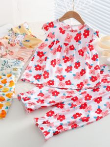 Lightweight Artificial Cotton Home Clothes Set for Girls Summer Sleeveless Seven-Piece Baby Sleepwear Fresh Style Kids Clothes