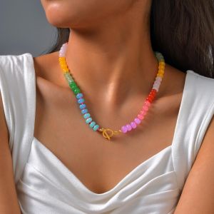 Kemstone สร้อยโชคเกอร์ลูกปัดหยกหลากสีสำหรับผู้หญิงสไตล์ฤดูร้อนพร้อมตะขอสลับ