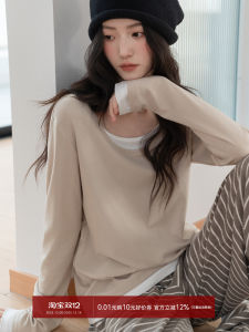 Khaki Loose Long Sleeve T-Shirt Womens Base Layer Top Slimming Lazy Style Commute Wind Korean Version New Arrival Autumn 2025