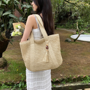 Summer Beach Travel Large Capacity Straw Woven Tote Bag Casual French Fashion Simple Single Shoulder Bag Trendy Handbag
