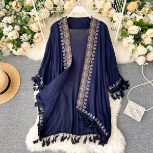 Bohemian Vintage Ethnic Embroidered Cardigan With Tassels UV Protection