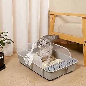 CK Japanese Style Rectangle High Rim Cat Litter Tray Box with Scoop/Bekas Pasir Kucing