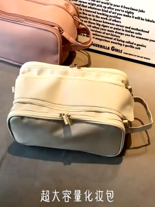 กระเป๋าเครื่องสําอาง หนัง PU นิ่ม หลายชั้น กันน้ํา ความจุ ความจุขนาดใหญ่ กระเป๋าออแกไนเซอร์ กระเป๋าเดินทางแบบพกพา กระเป๋