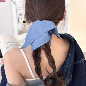 Korean Style Pure Color Denim Fabric Scarf Hair Ties Women Low Bun Large Elastic Hair Bands Hair Accessories Head Ropes