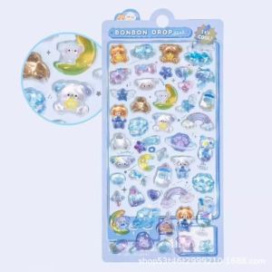 300Pcs Kawaii Cartoon 3D Relief Sticker Cute Crystal Jelly Patch for Mobile Phone Case Mirror Scrapbook Journal Animal Deco